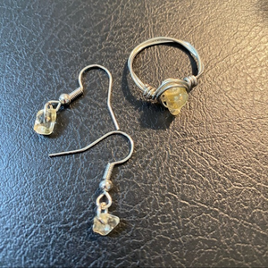 Handmade jewelry ring 7 & earrings pale yellow‎ *6